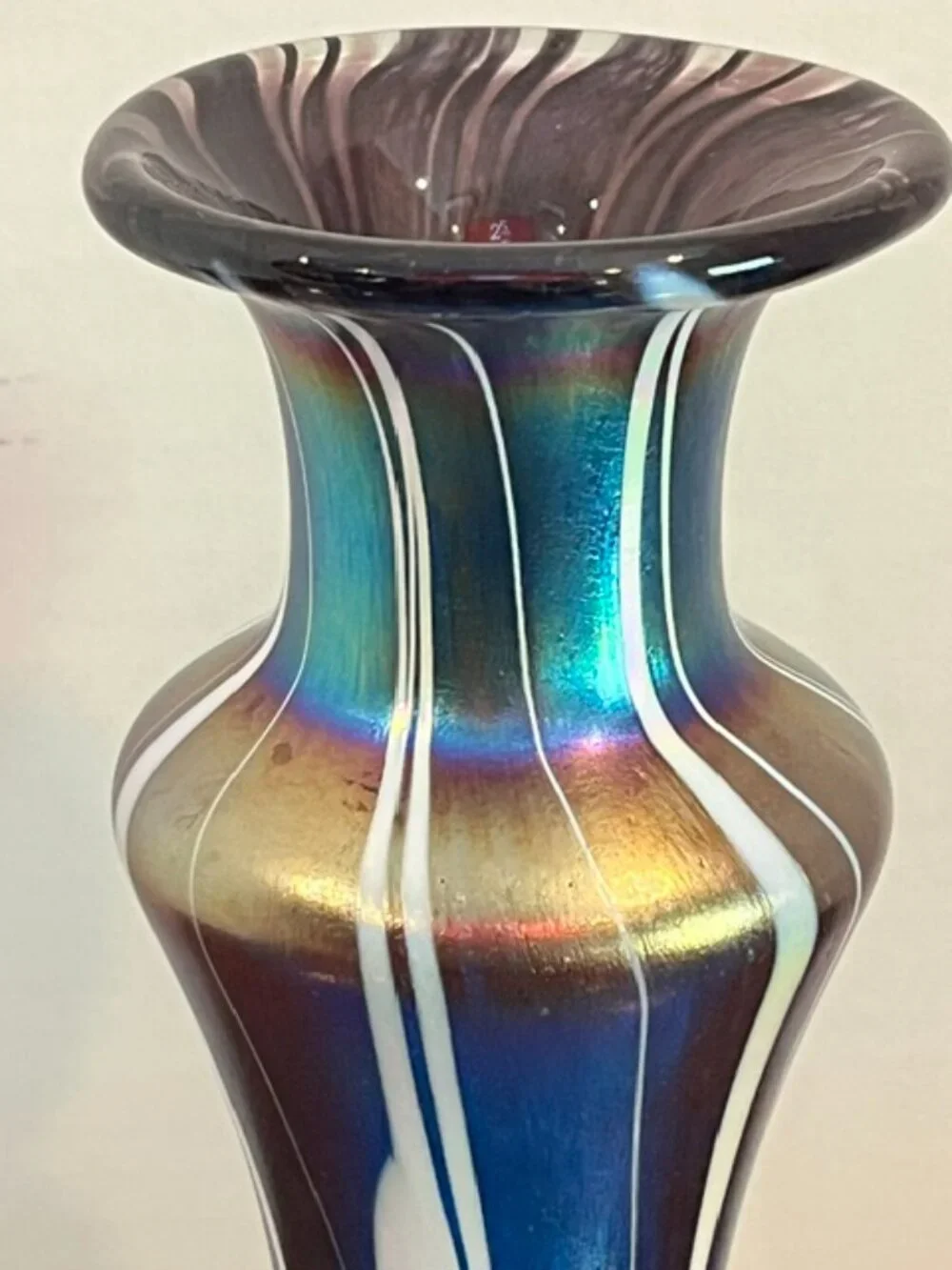 Glass Magic Blue Iridescent Art Glass Pulled Stripe 9.5